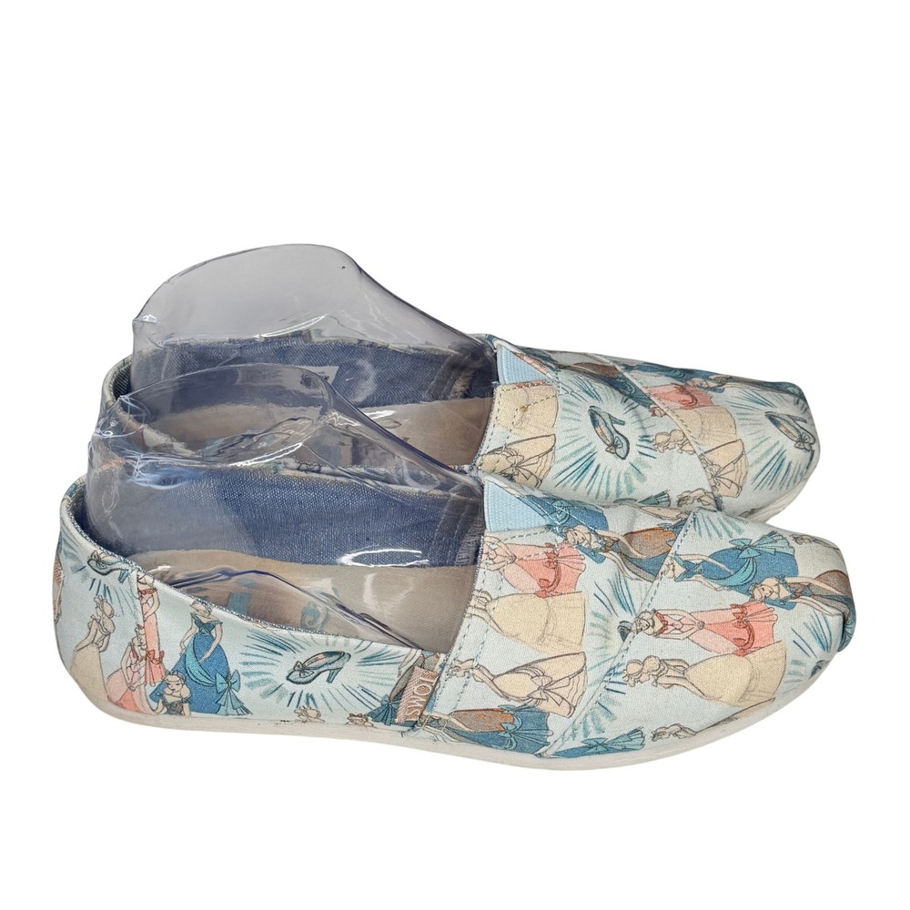 TOMS x Disney Cinderella Alpargata Slip On Shoes Womens Sz 7.5 Light Blue Flats